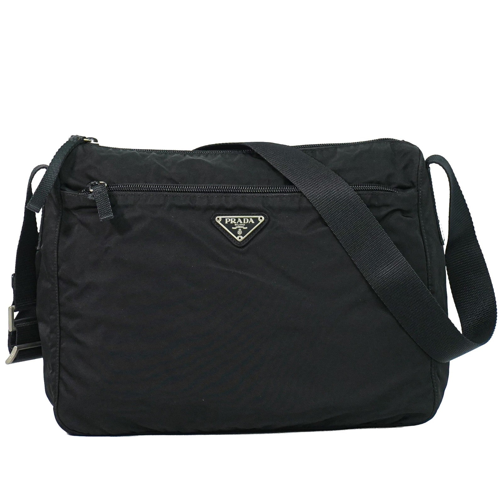 Prada Front Zip Messenger Bag Tessuto Black Nylon Shoulder Bag Bag