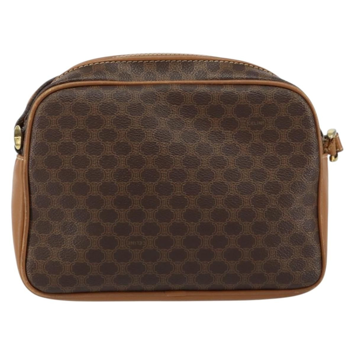Celine Vintage Macadam Shoulder Bag Canvas And Leather Brown Canvas Shoulder Bag Bag