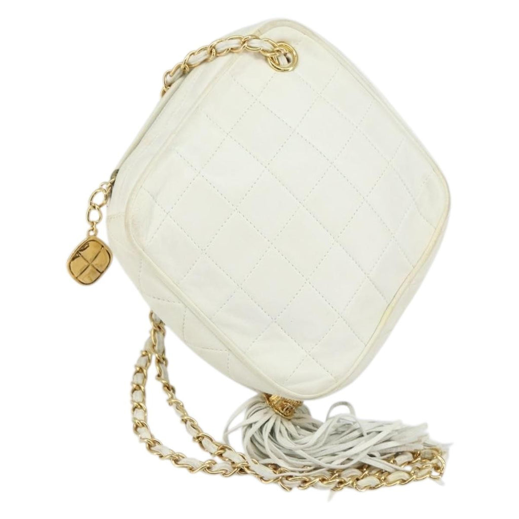 Chanel Vintage Diamond Tassel Crossbody Quilted Lambskin White Leather Clutche & Pouche Bag