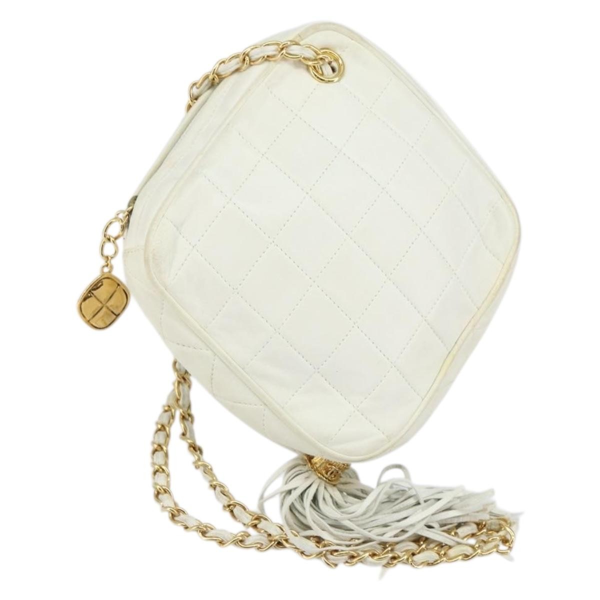 Chanel Vintage Diamond Tassel Crossbody Quilted Lambskin White Leather Clutche & Pouche Bag