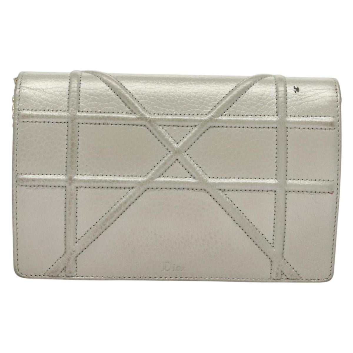 Christian Dior Diorama Wallet On Chain Leather Silver Leather Bag (Pre-Owned)