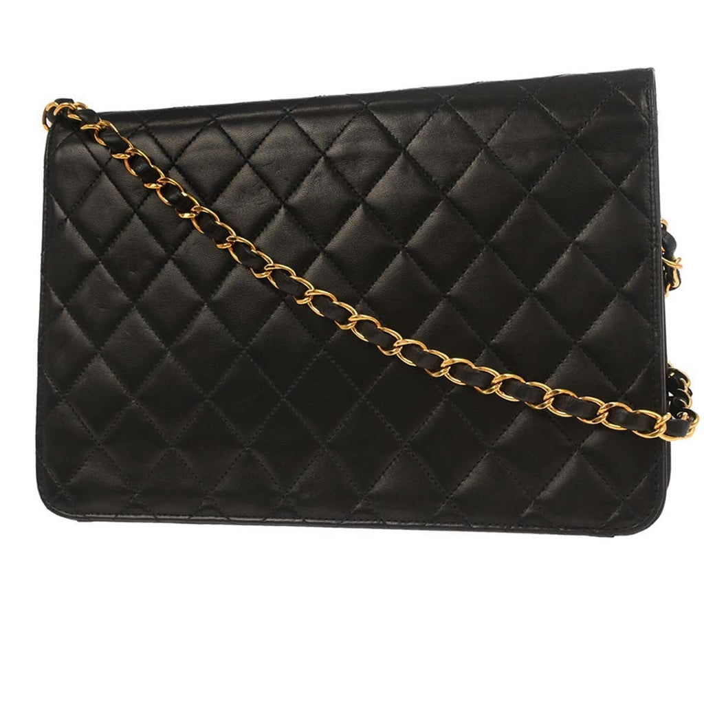 Chanel Flap Shoulder Bag Quilted Lambskin Black Leather Handbag