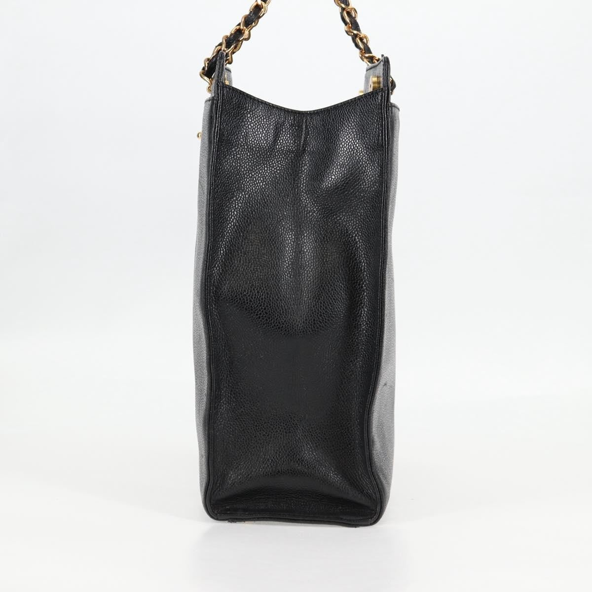 Chanel Vintage Cc Lock Pocket Chain Tote Caviar Black Leather Tote Bag Bag