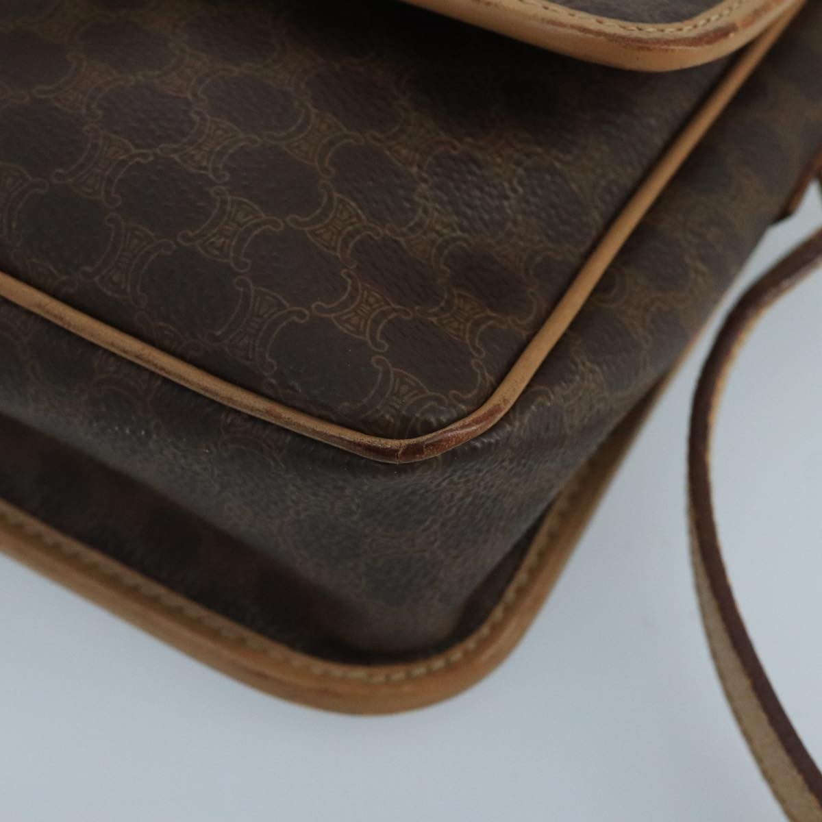 Celine Vintage Macadam Circle Logo Shoulder Bag Canvas And Leather Brown Canvas Shoulder Bag Bag