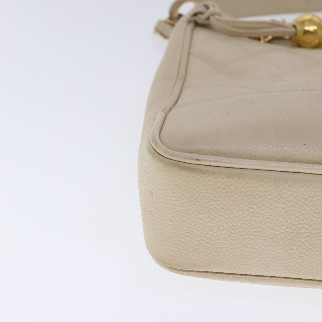 Chanel Vintage Slit Pocket Shoulder Bag Quilted Caviar Beige Leather Shoulder Bag Bag