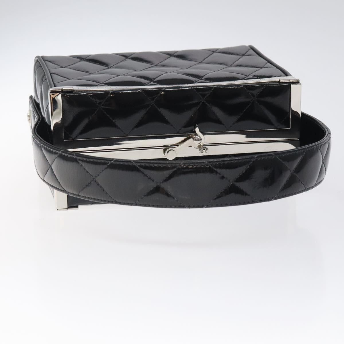 Chanel Vintage Metal Box Bag Quilted Patent Black Patent_Leather Handbag
