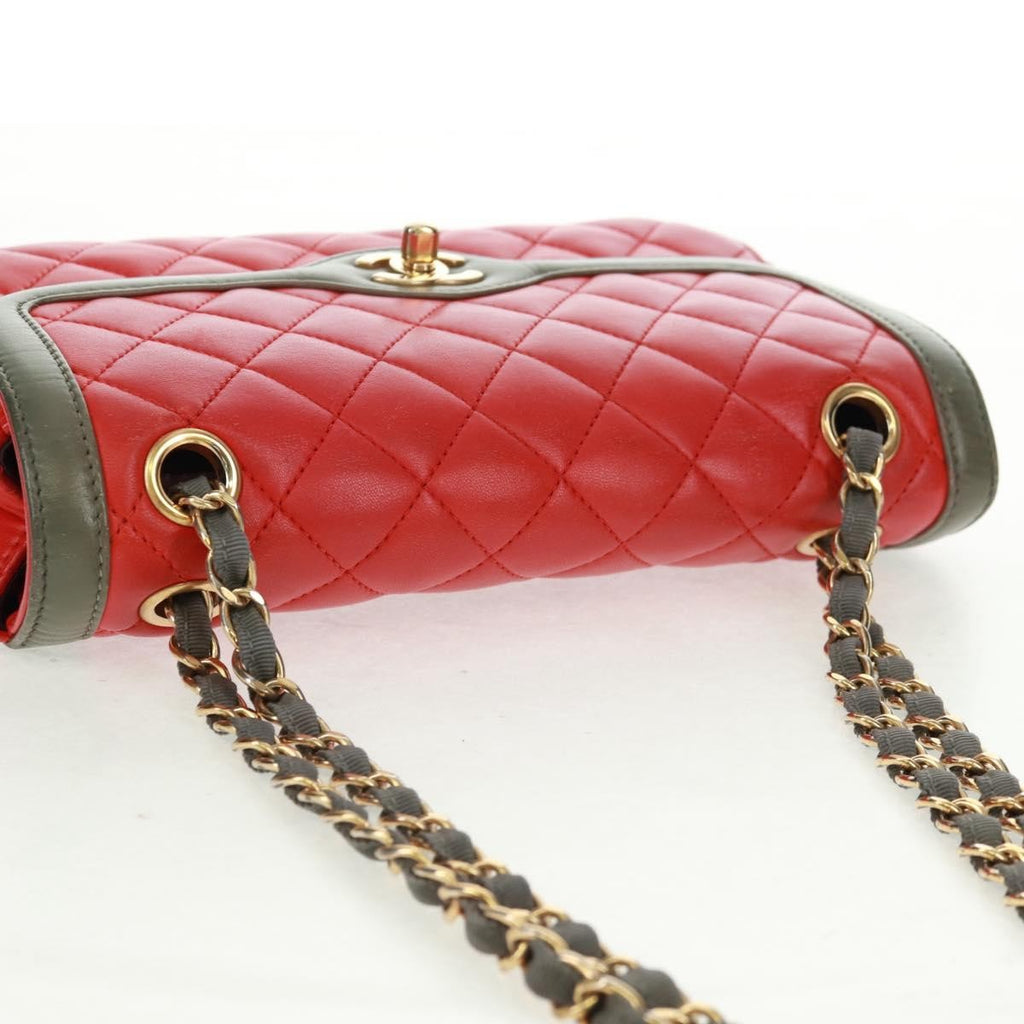 Chanel Two Tone Flap Bag Quilted Lambskin Red Leather Shoulder Bag Bag