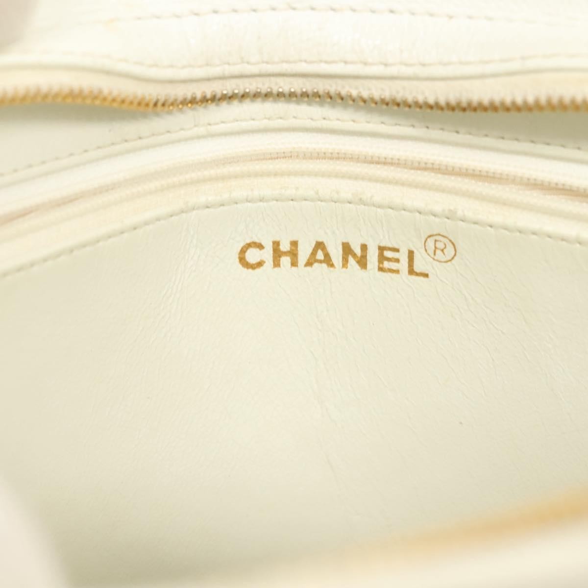 Chanel Cc Shoulder Bag Quilted Caviar White Leather Bag