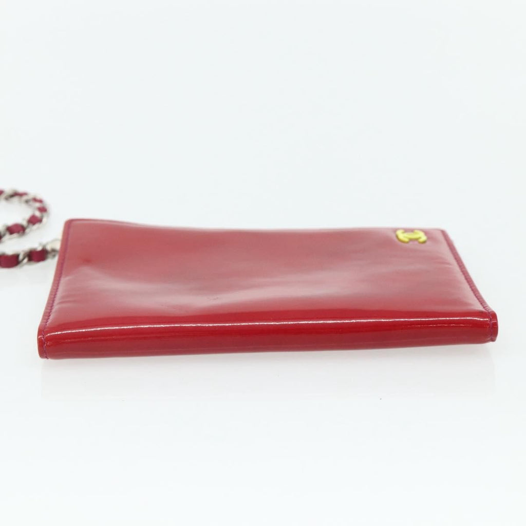 Chanel Vintage Cc Bifold Card Holder Patent Leather Red Patent_Leather Card Holders Accessory
