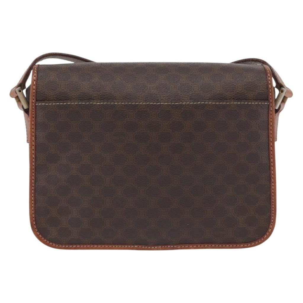 Celine Vintage Macadam Circle Logo Shoulder Bag Canvas And Leather Brown Canvas Shoulder Bag Bag