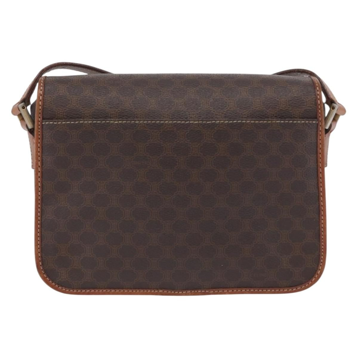 Celine Vintage Macadam Circle Logo Shoulder Bag Canvas And Leather Brown Canvas Shoulder Bag Bag