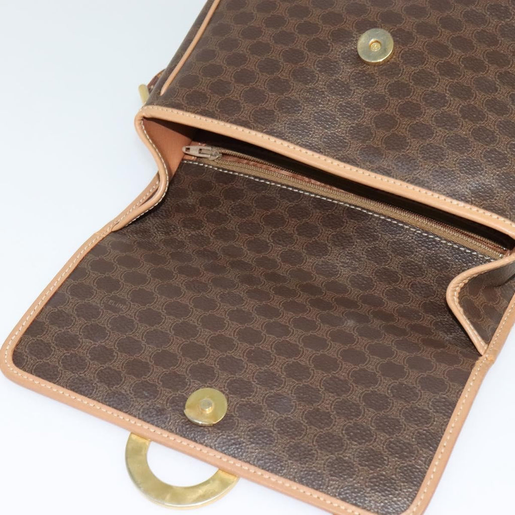 Celine Vintage Macadam Circle Logo Shoulder Bag Canvas And Leather Brown Canvas Shoulder Bag Bag