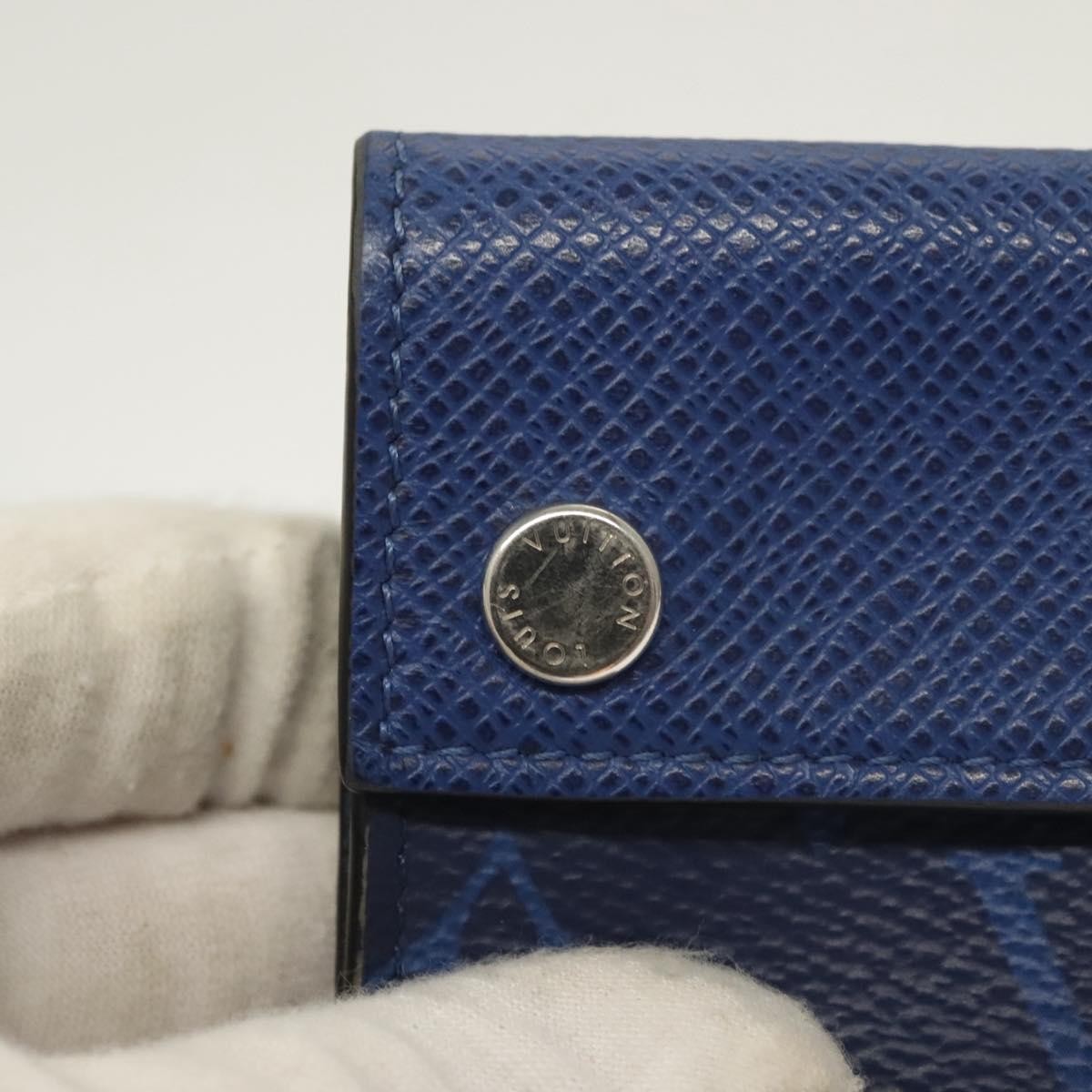 Louis Vuitton Discovery Wallet Monogram Taigarama Blue Leather Wallets Accessory