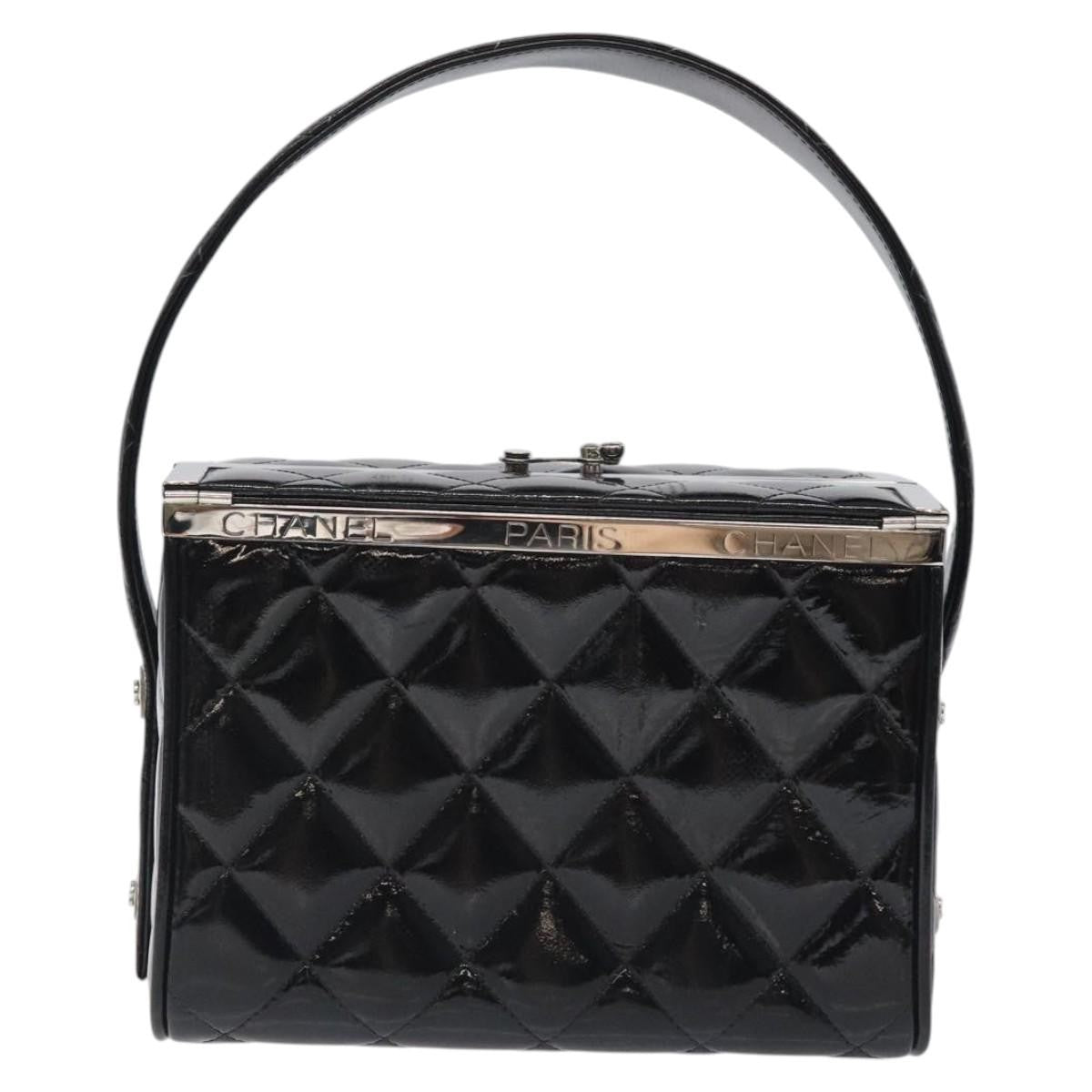 Chanel Vintage Metal Box Bag Quilted Patent Black Patent_Leather Handbag