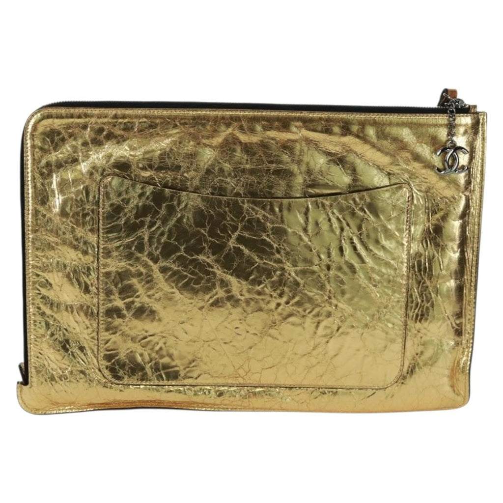 Chanel Feminine Pouch Crinkled Leather Gold Leather Clutche & Pouche Bag