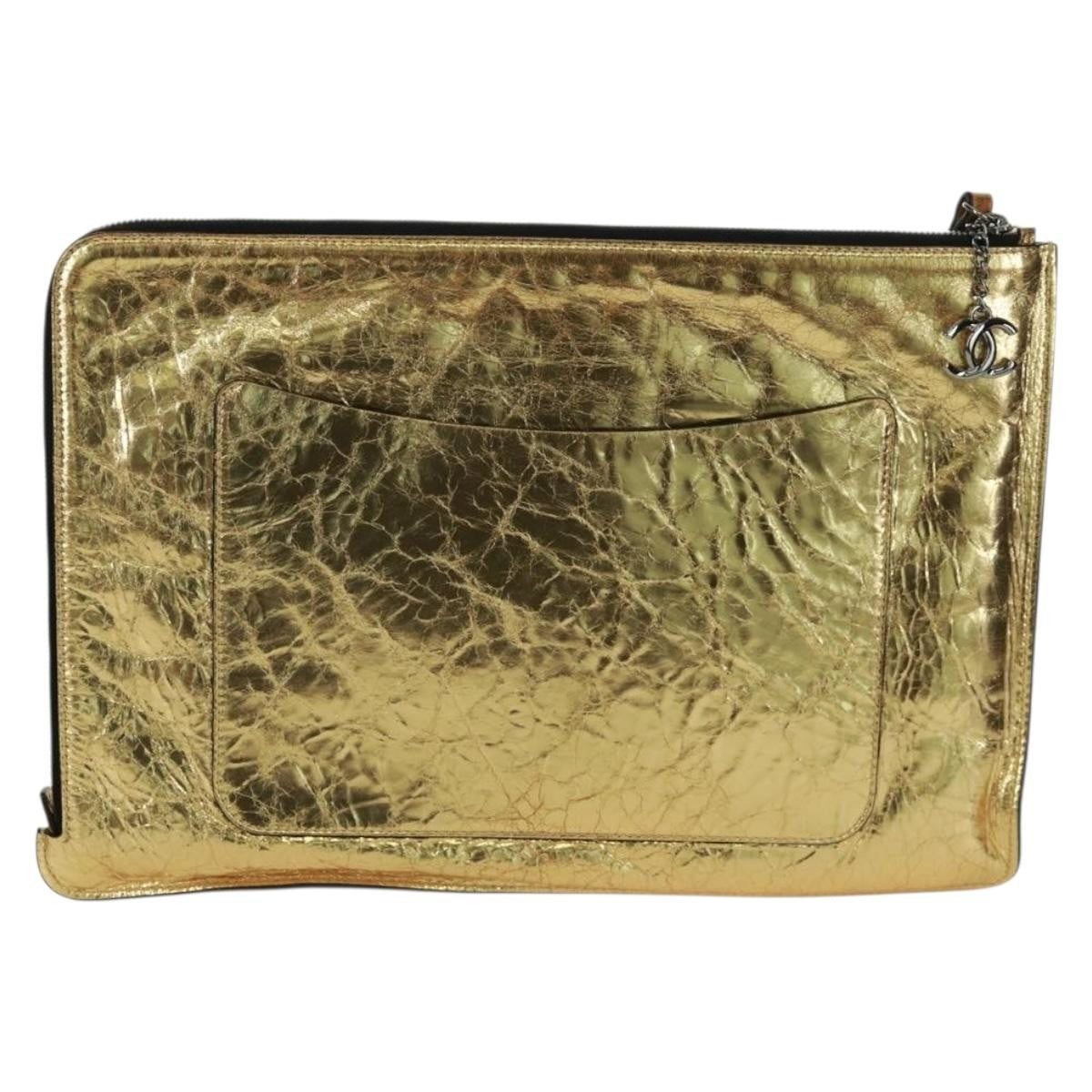 Chanel Feminine Pouch Crinkled Leather Gold Leather Clutche & Pouche Bag