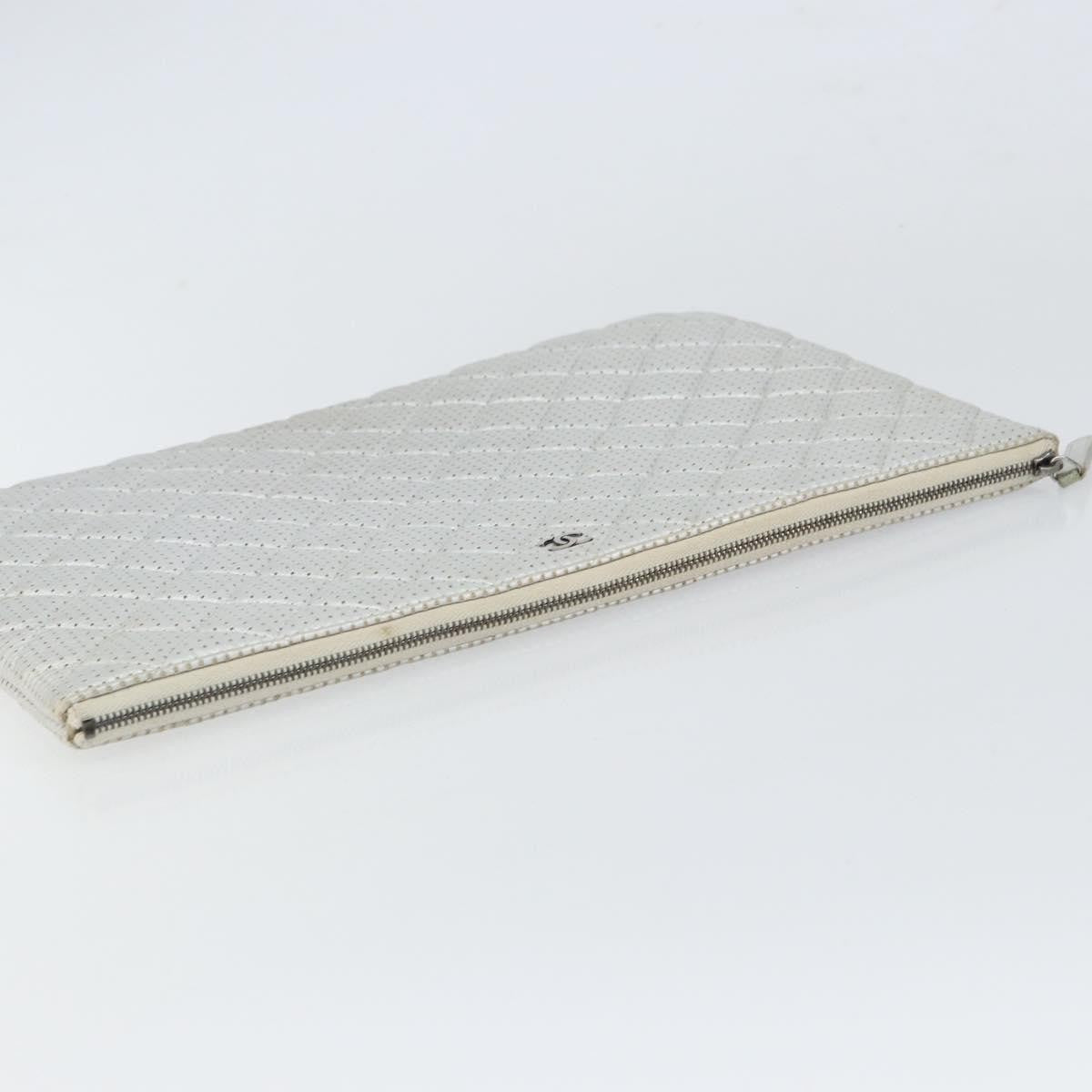 Chanel O Case Clutch Quilted Perforated Lambskin Silver Leather Clutche & Pouche Bag