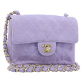 Chanel Square Classic Single Flap Bag Fabric Purple Cotton Crossbody Bag Bag