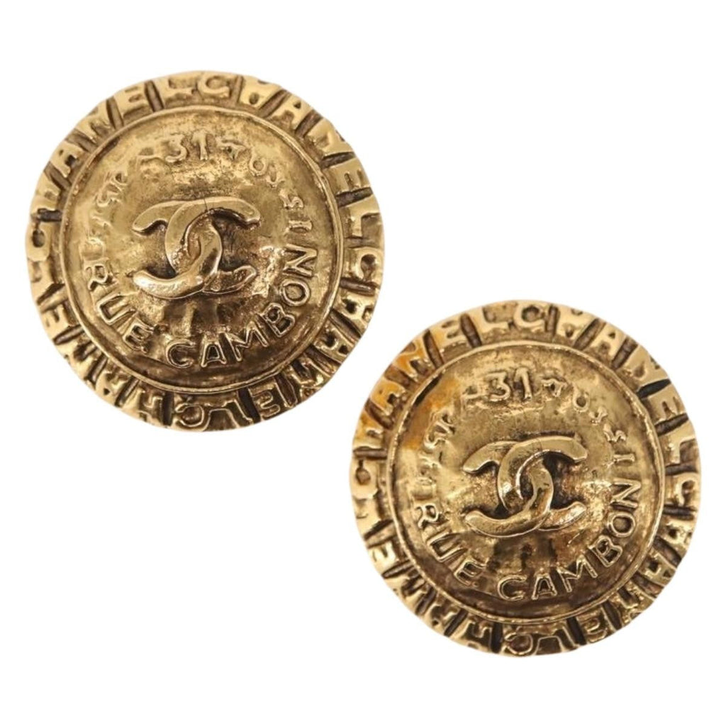 Chanel Vintage 31 Rue Cambon Round Clip-On Earrings Metal Gold Metal Earrings Jewelry