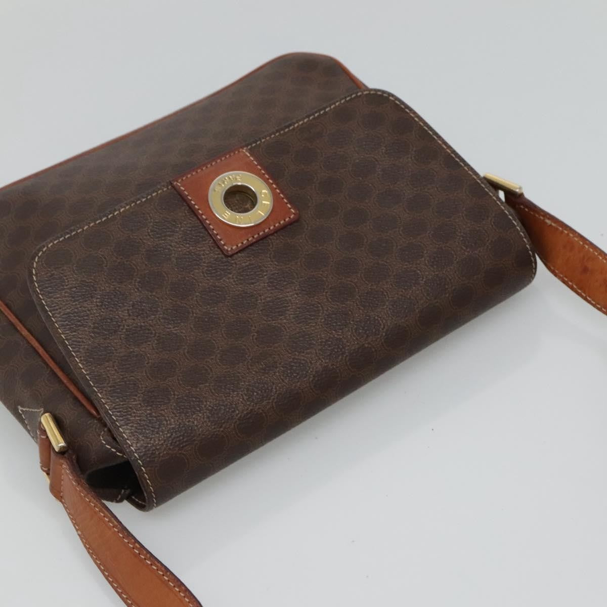Celine Vintage Macadam Shoulder Bag Canvas Brown Canvas Shoulder Bag Bag