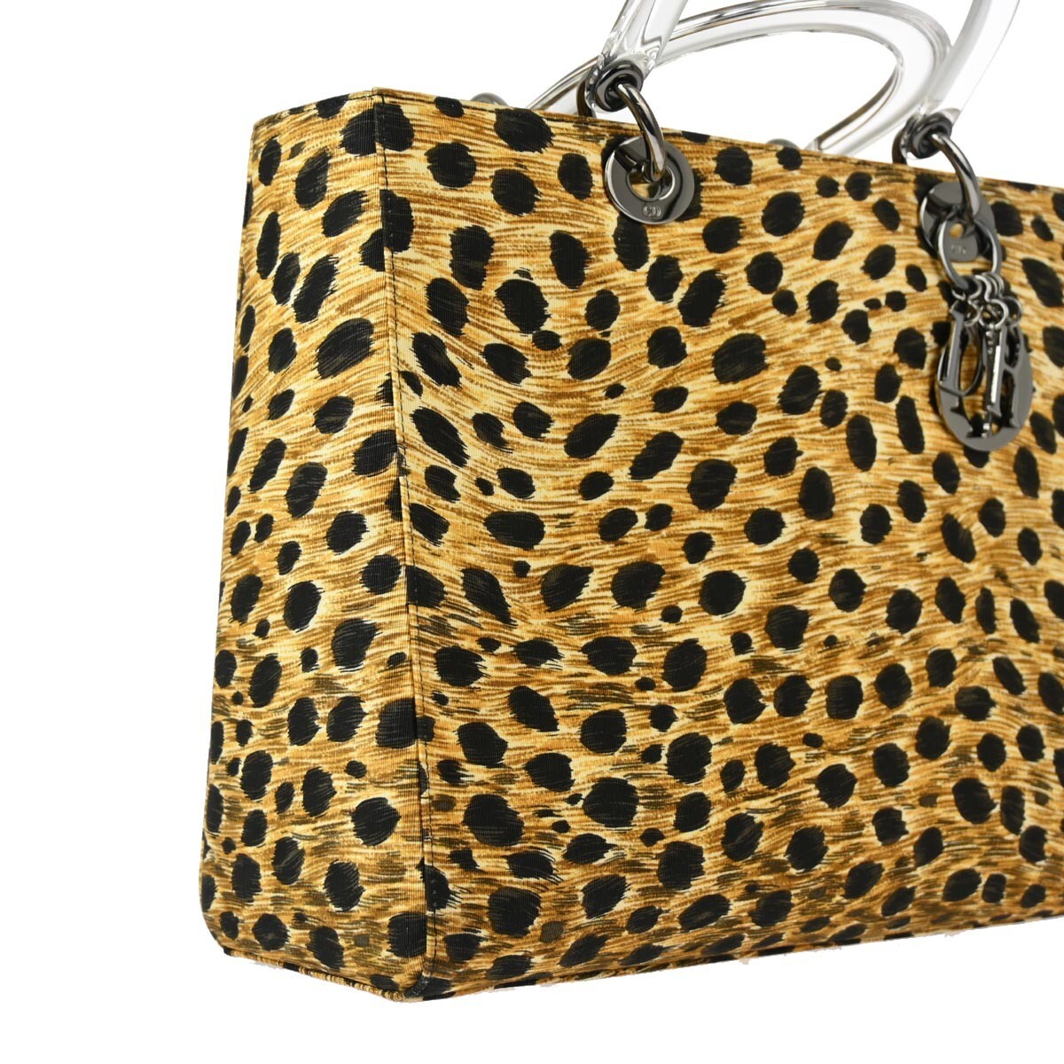 Christian Dior Vintage Lady Dior Bag Printed Canvas Yellow Canvas Handbag (Pre-Owned)
