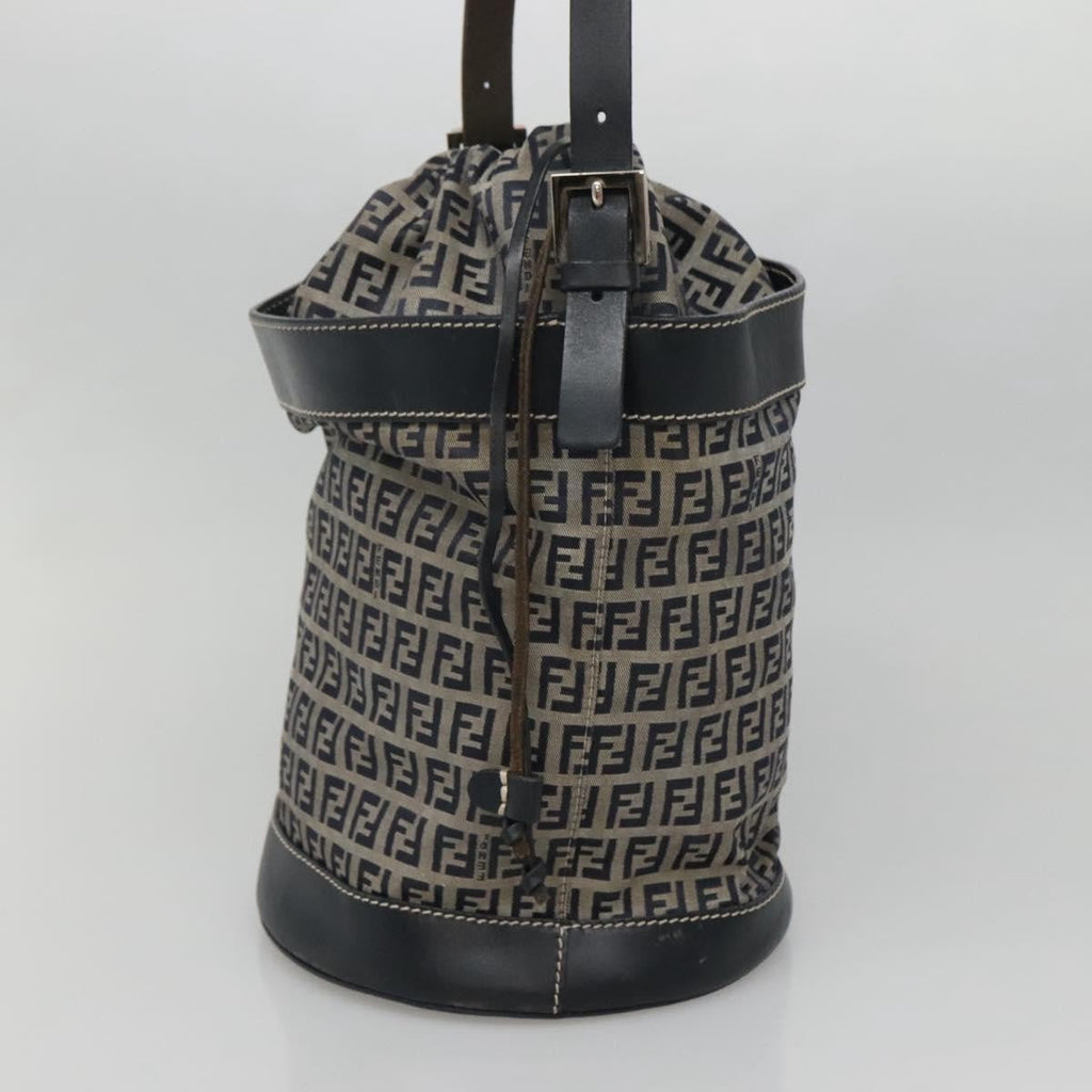 Fendi Ff Logo Mon Tresor Bucket Bag Printed Shearling With Leather Navy Canvas Shoulder Bag Bag