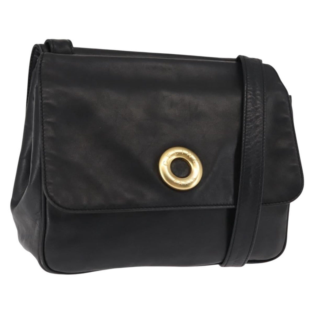 Celine Circle Logo Leather Black Leather Shoulder Bag Bag