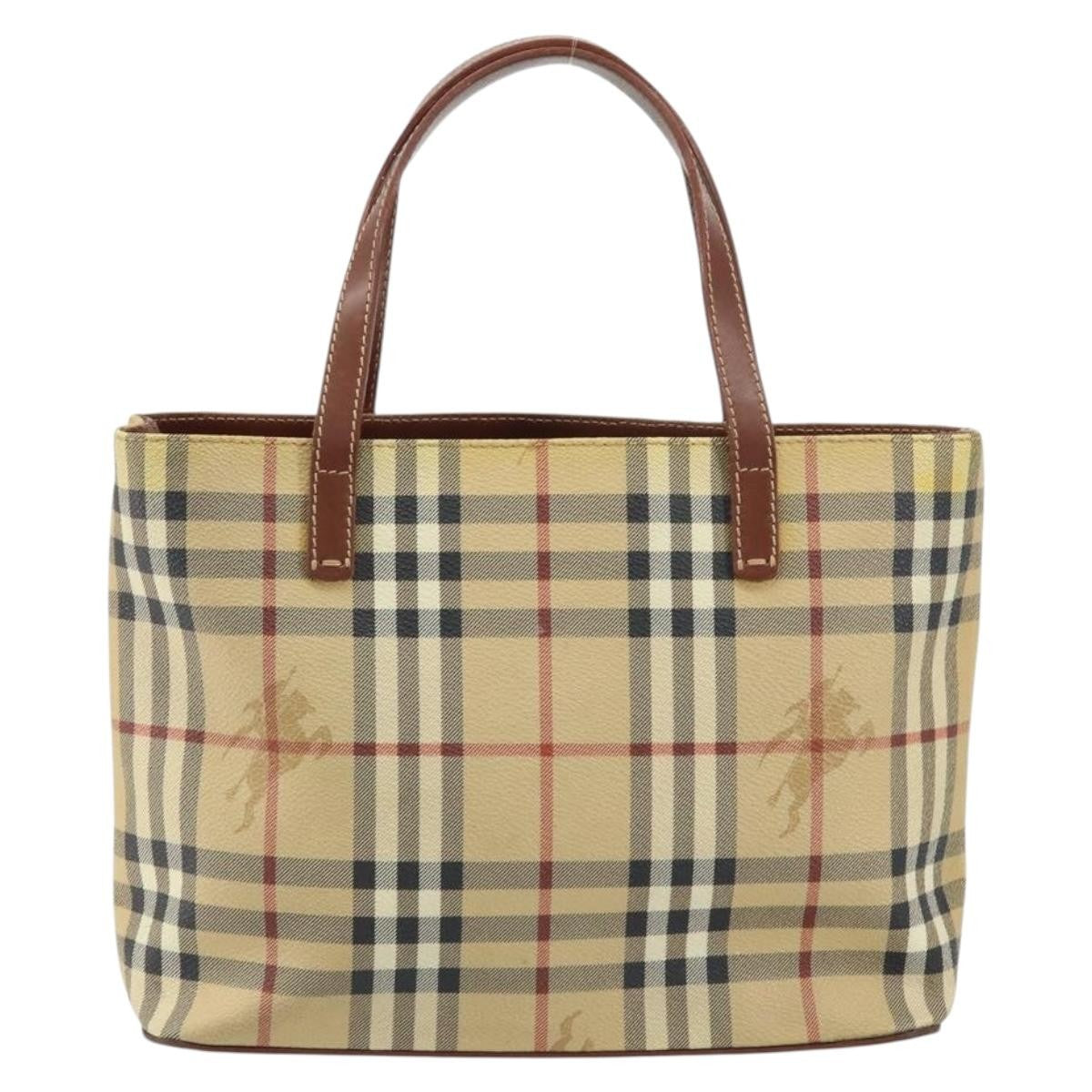 Burberry Top Handle Tote Haymarket Coated Canvas Beige Canvas Handbag