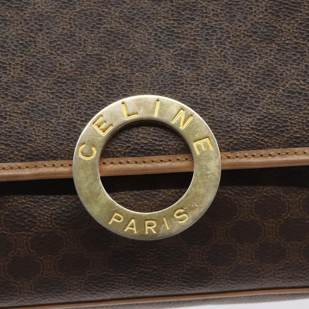 Celine Vintage Macadam Circle Logo Shoulder Bag Canvas And Leather Brown Canvas Shoulder Bag Bag