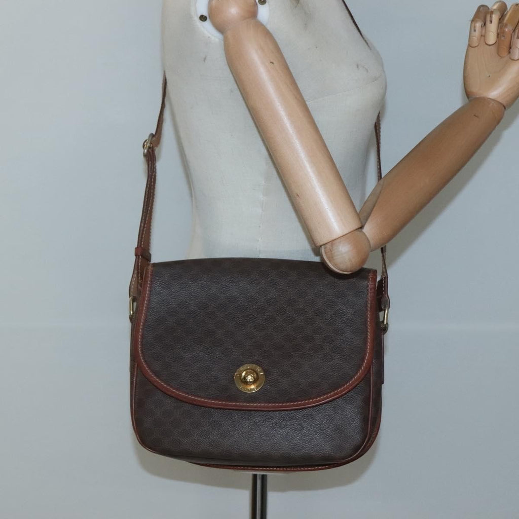 Celine Vintage Macadam Shoulder Bag Canvas And Leather Brown Canvas Shoulder Bag Bag