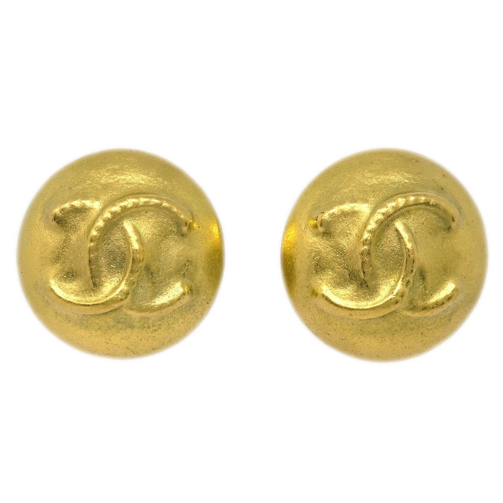 Chanel Vintage Cc Round Clip-On Earrings Metal Gold Gold_Plated Earrings Jewelry