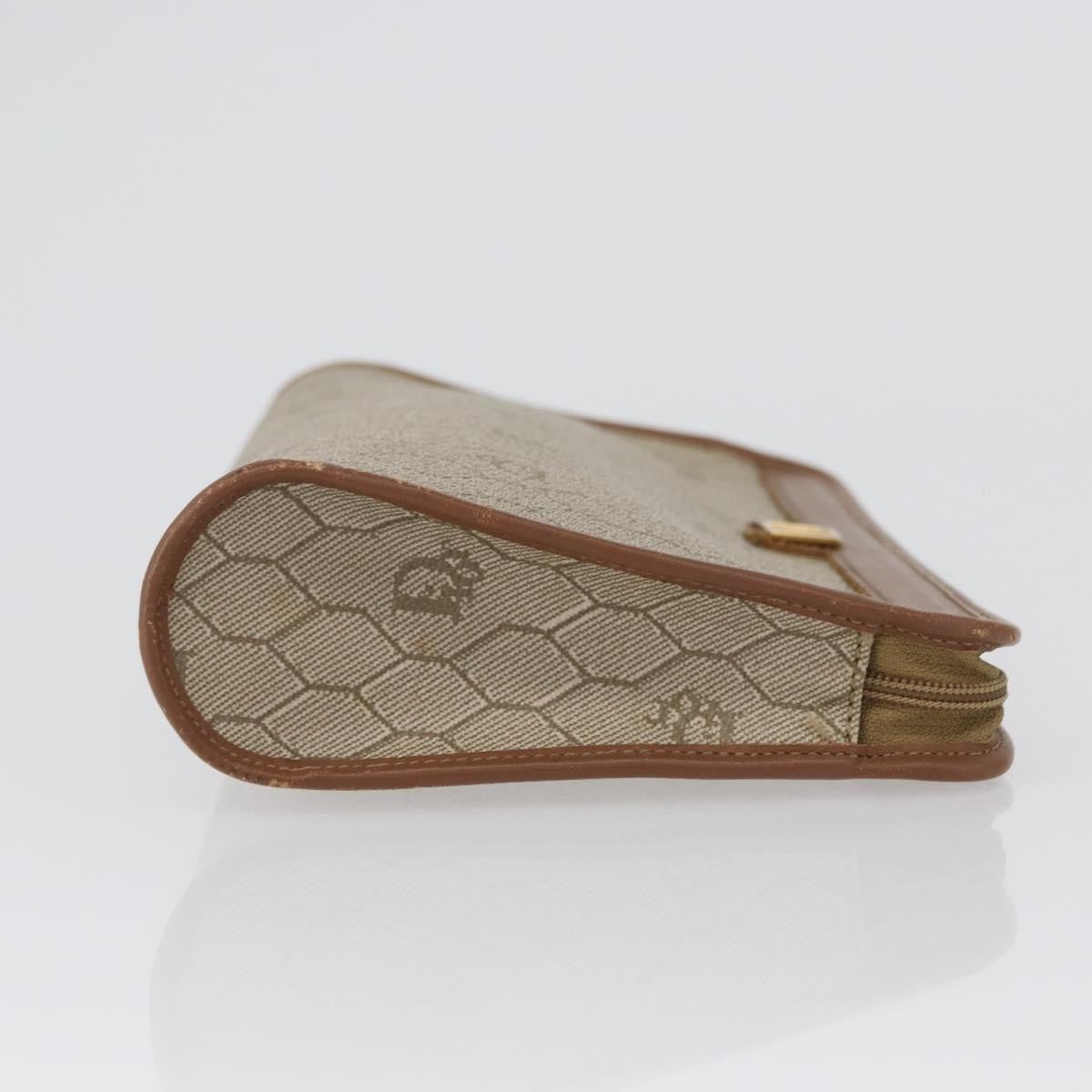 Christian Dior Vintage Honeycomb Zip Pouch Canvas And Leather Beige Canvas Clutche & Pouche Bag (Pre-Owned)
