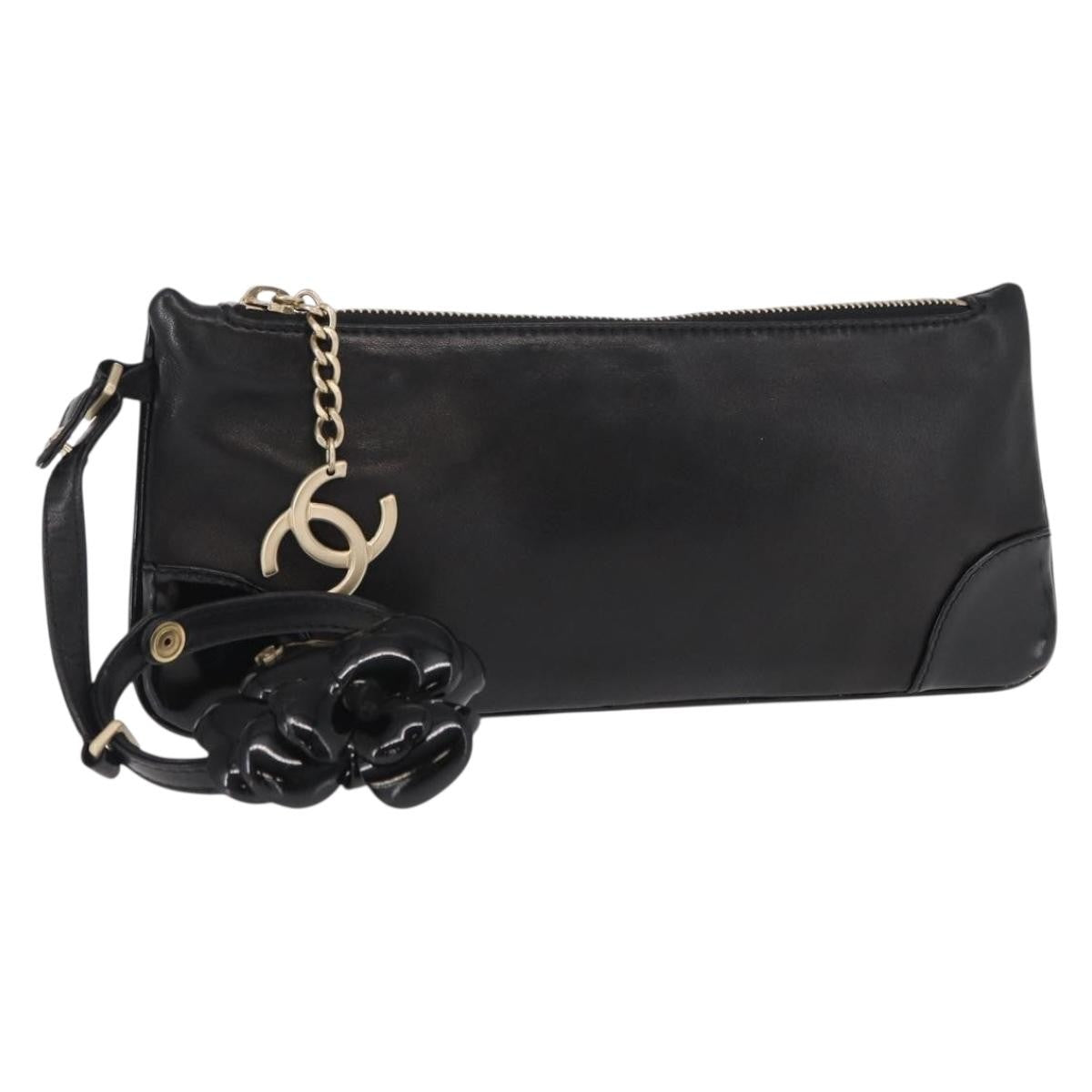 Chanel Camellia Clutch Bag Leather Black Leather Clutche & Pouche Bag