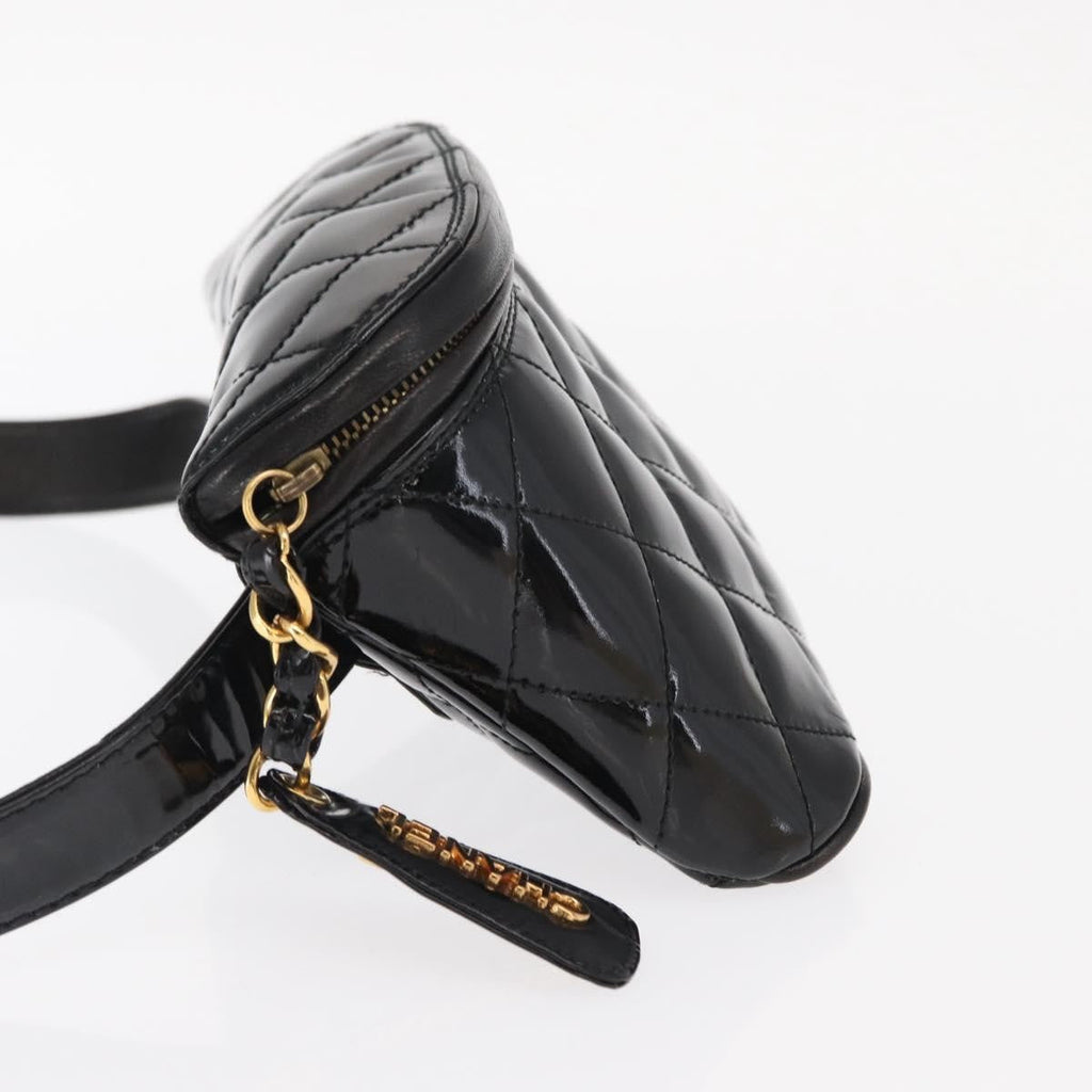 Chanel Vintage Zip Belt Bag Quilted Lambskin Black Patent_Leather Clutche & Pouche Bag