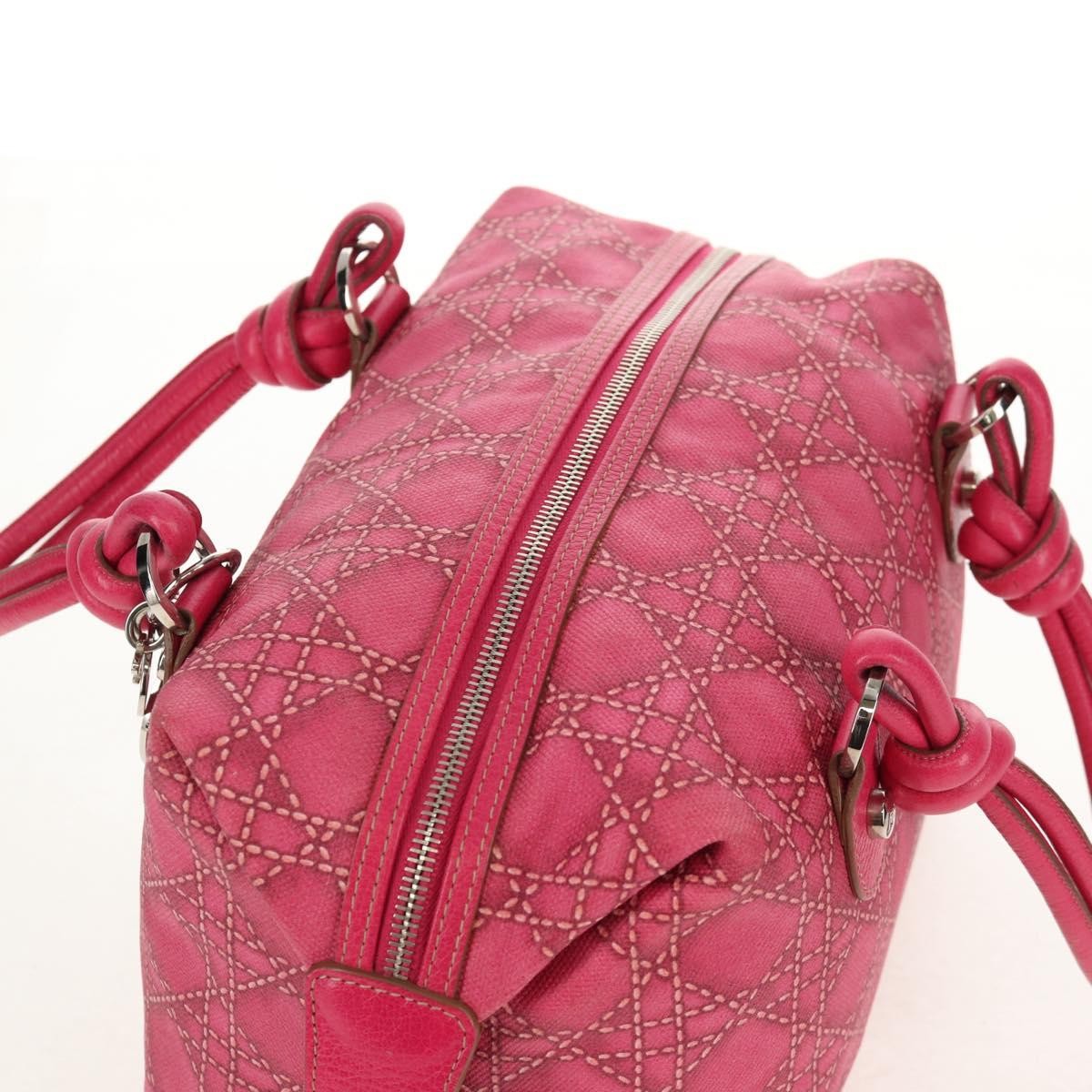 Christian Dior Cannage Handbag Canvas Pink Canvas Handbag (Pre-Owned)