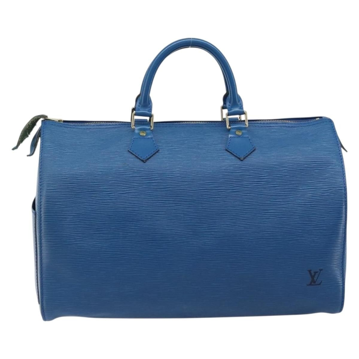 Louis Vuitton Speedy Handbag Epi Leather Blue Leather Handbag