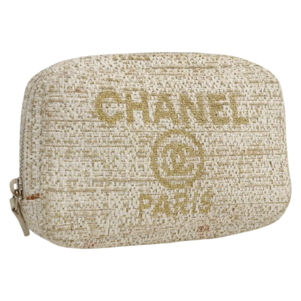 Chanel Deauville Curvy Cosmetic Pouch Tweed Gold Tweed Clutche & Pouche Bag