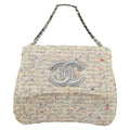 Chanel Vintage Cc Chain Top Handle Bag Quilted Tweed White Tweed Handbag