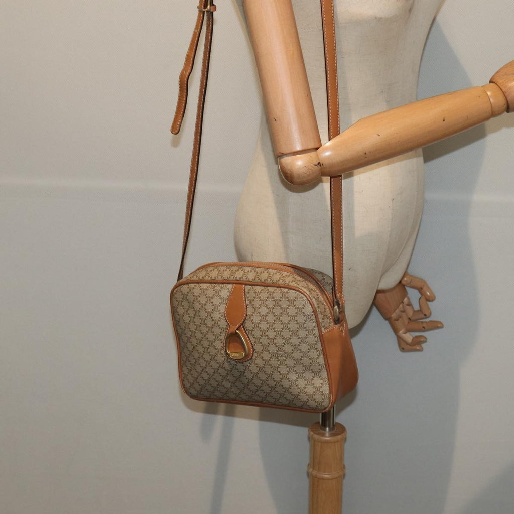 Celine Vintage Macadam Shoulder Bag Canvas And Leather Beige Canvas Shoulder Bag Bag