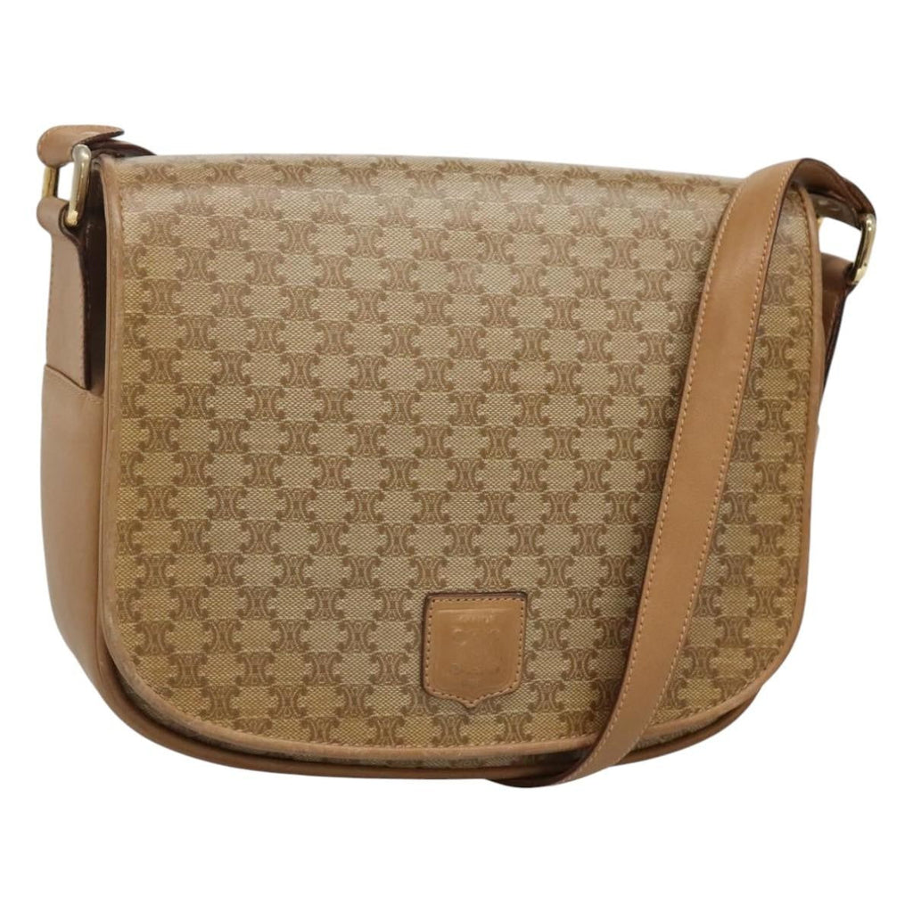 Celine Vintage Macadam Shoulder Bag Canvas And Leather Beige Canvas Shoulder Bag Bag