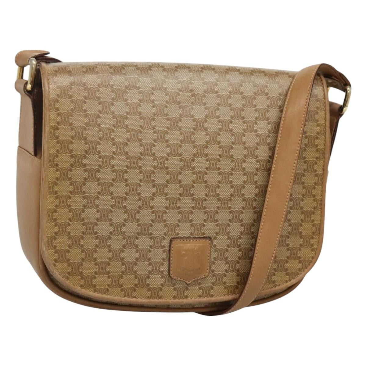 Celine Vintage Macadam Shoulder Bag Canvas And Leather Beige Canvas Shoulder Bag Bag