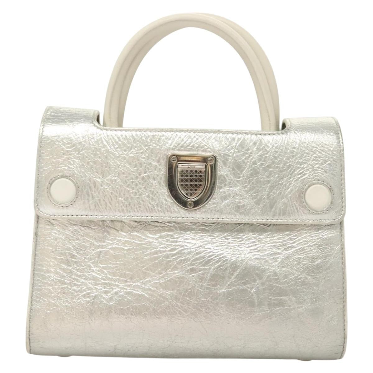 Christian Dior Diorever Bag Leather Silver Leather Bag (Pre-Owned)