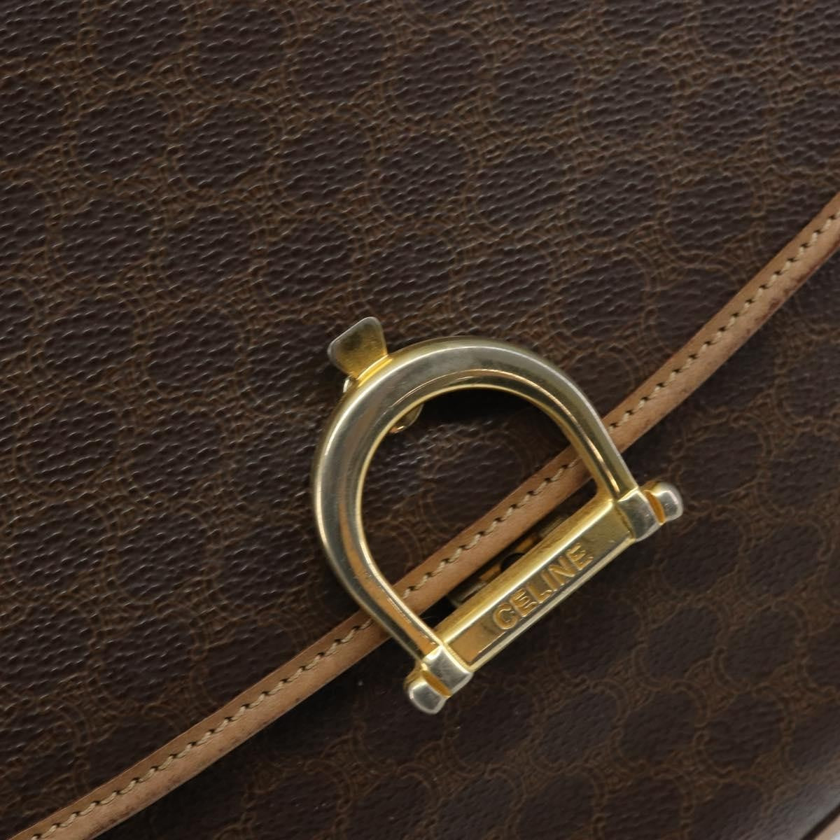 Celine Vintage Macadam Handbag Canvas Brown Pvc Handbag