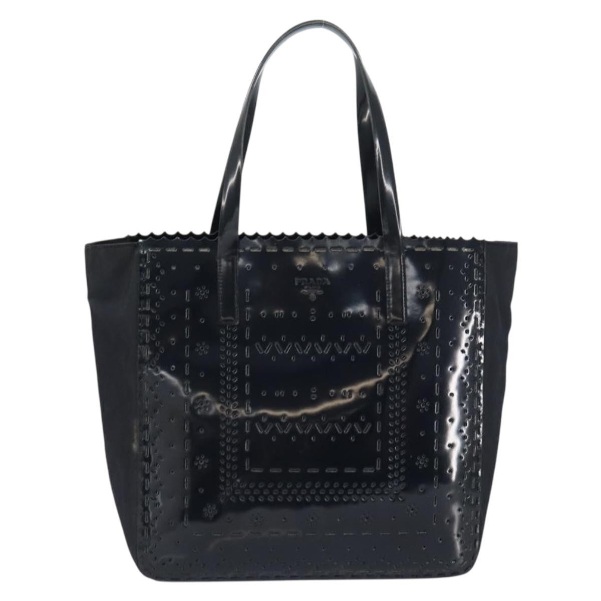 Prada Vintage Tote Tessuto With Leather Black Patent_Leather Tote Bag Bag