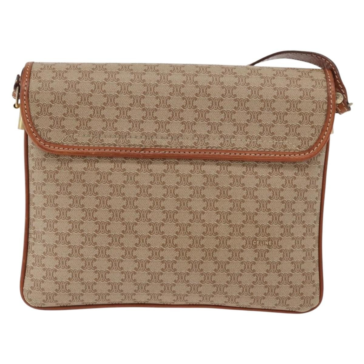 Celine Vintage Macadam Shoulder Bag Canvas And Leather Beige Canvas Shoulder Bag Bag