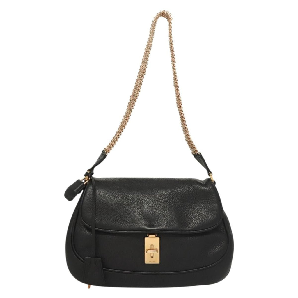 Prada Vintage Chain Flap Shoulder Bag Leather Black Leather Shoulder Bag Bag