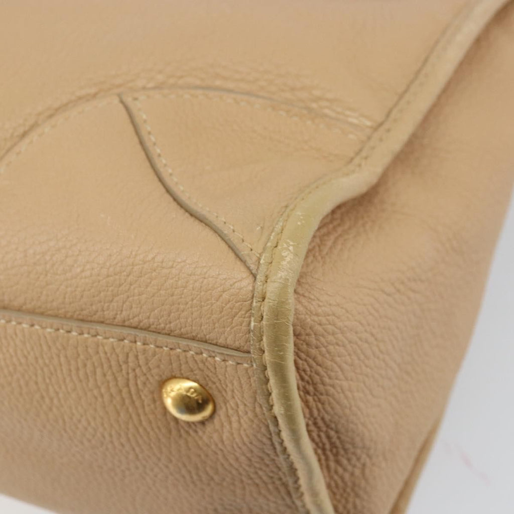 Prada Front Zip Convertible Satchel Cervo Leather Beige Leather Handbag