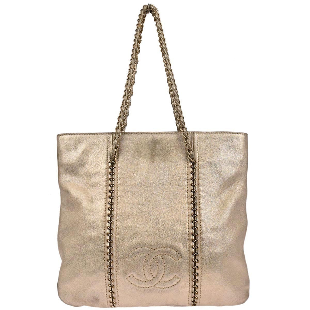 Chanel Luxe Ligne Zipped Tote Leather Gold Leather Tote Bag Bag