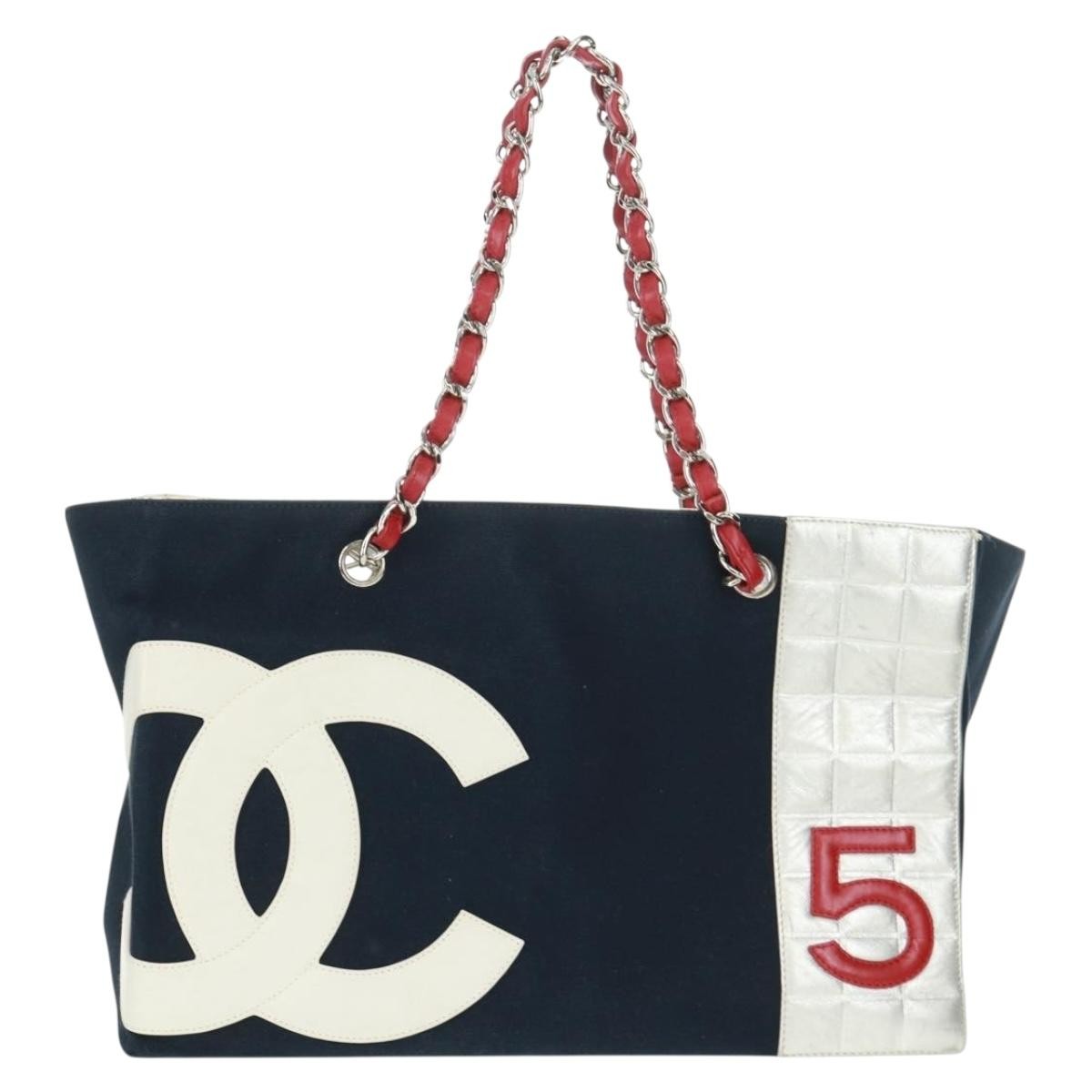 Chanel No.5 Tote Canvas And Leather Navy Canvas Tote Bag Bag