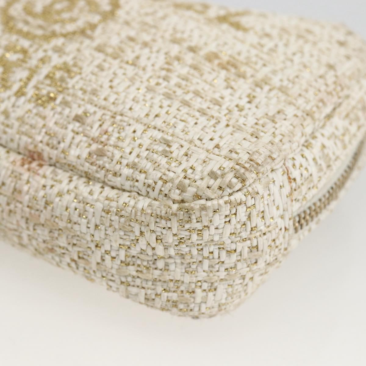 Chanel Deauville Curvy Cosmetic Pouch Tweed Gold Tweed Clutche & Pouche Bag
